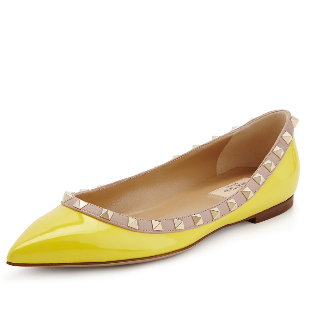 Valentino Rockstud trim Ballerina Flats Yellow